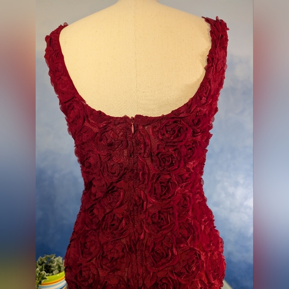 Elegant Red Rose Textured Women's Dress - Picture 4 of 6